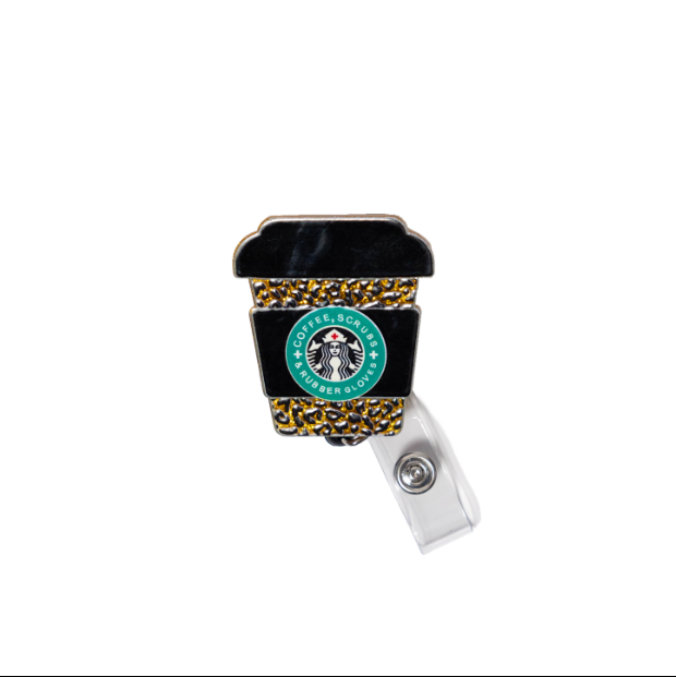 Nurse/Coffee Scrubs and Rubber Gloves- Badge Reel