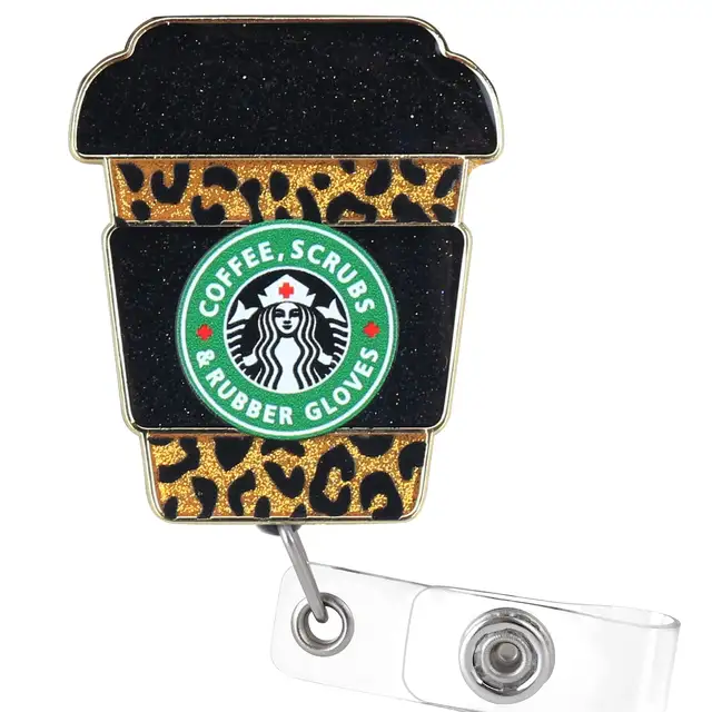 Nurse/Coffee Scrubs and Rubber Gloves- Badge Reel